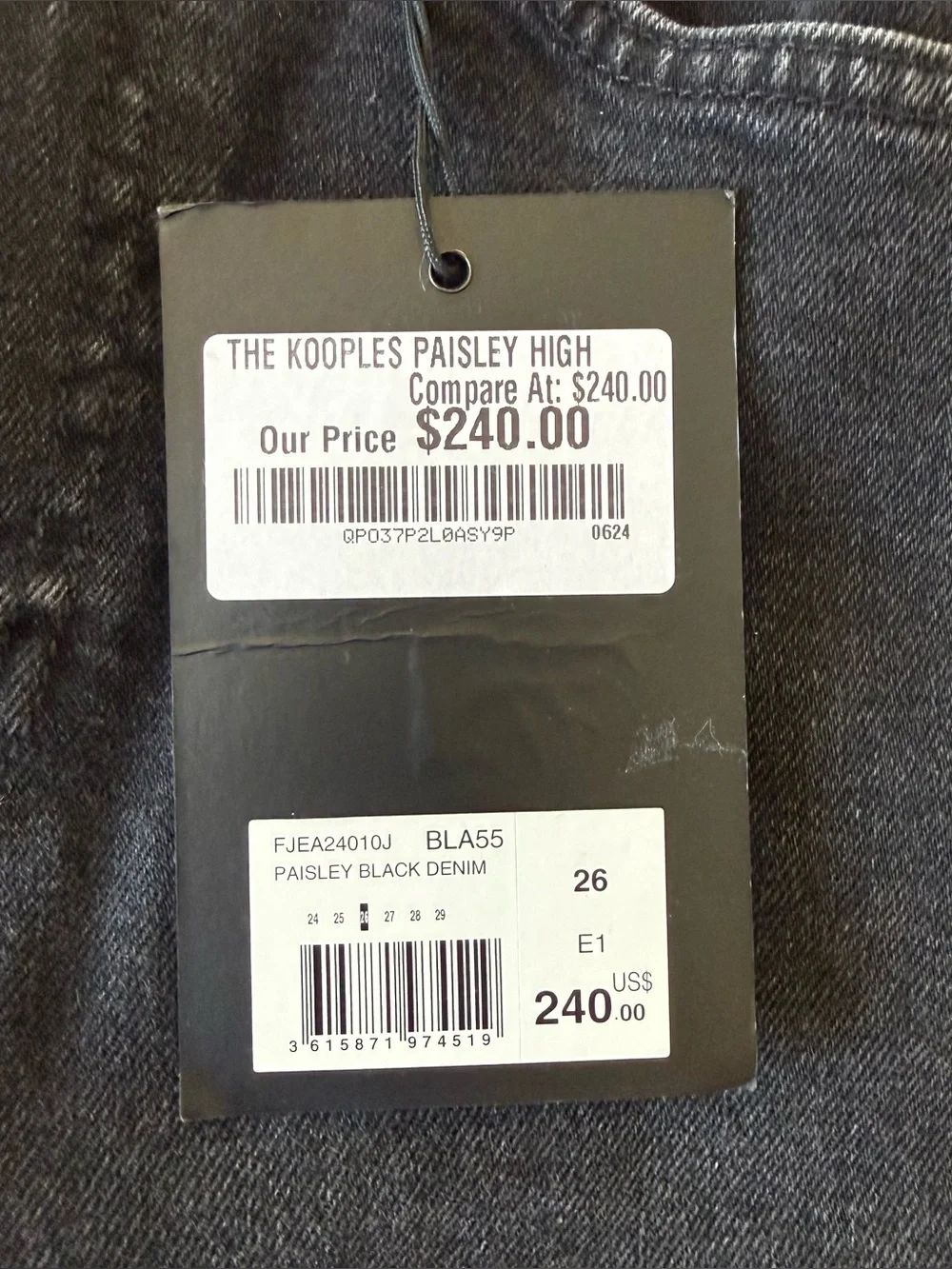 The Kooples paisley high straight crop embroidered jeans in black • Sz 26